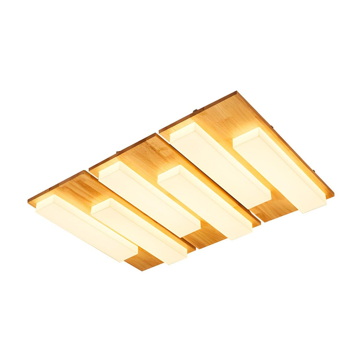 Oriental Wood Rectangle LED Flush Mount Ceiling Light Image - 15