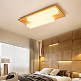 Oriental Wood Rectangle LED Flush Mount Ceiling Light Image - 3