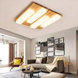 Oriental Wood Rectangle LED Flush Mount Ceiling Light Image - 9