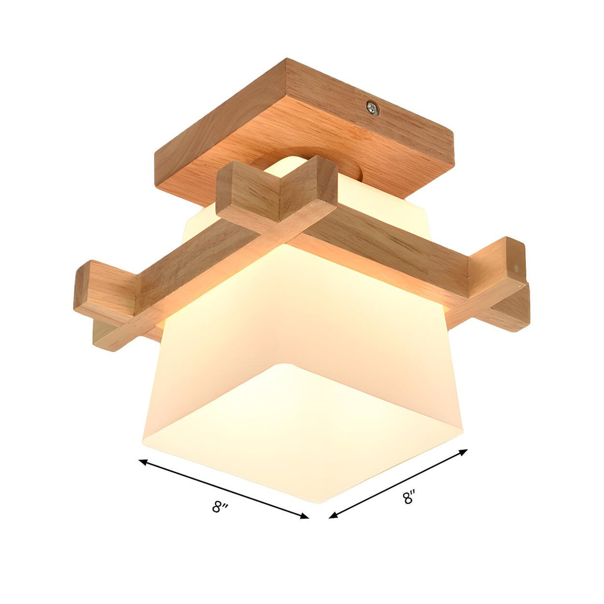 Oriental Wooden Frame Square Semi-Flush Mount Light Image - 4