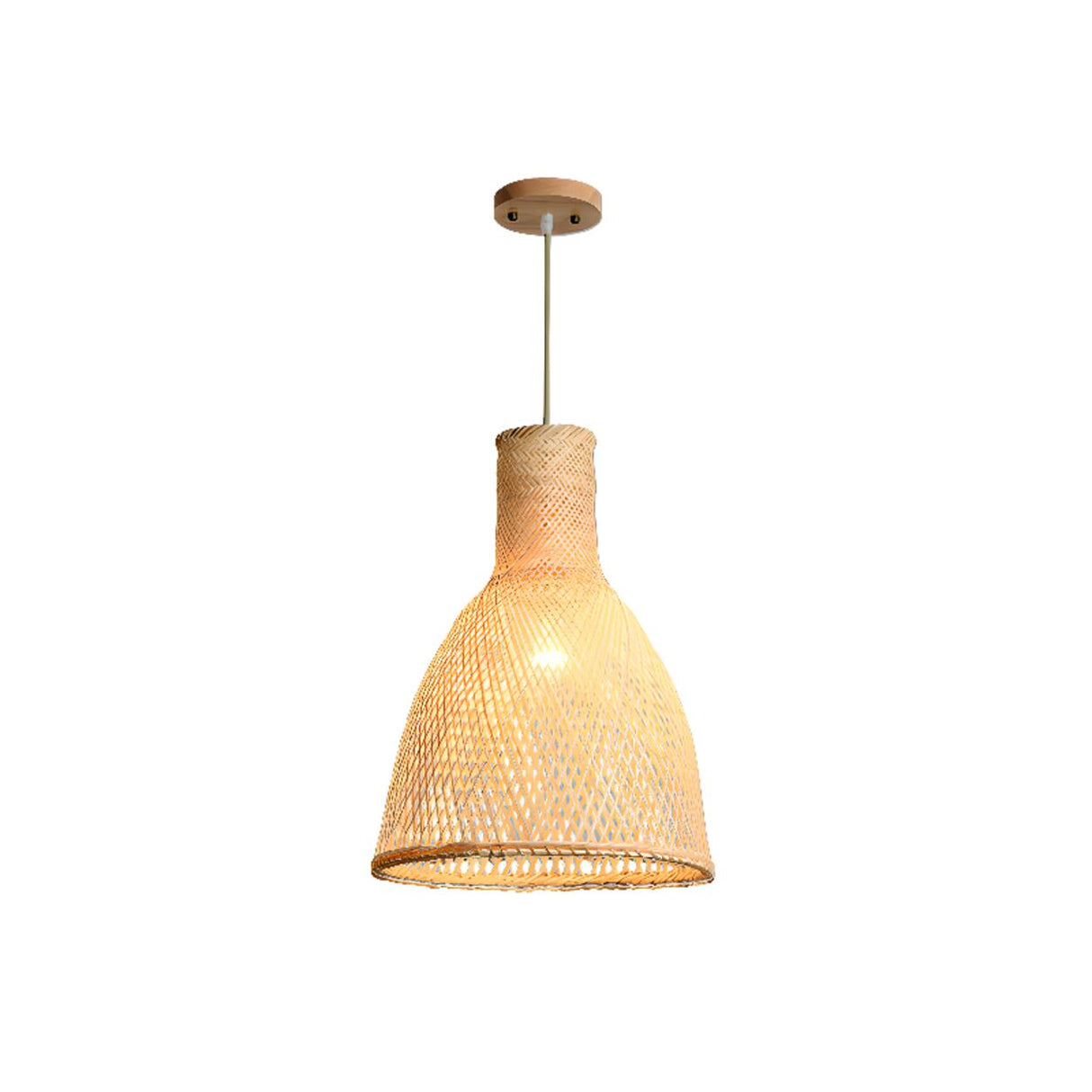 Oriental Woven Bamboo Wood Dome Stairwell Pendant Light Set Image - 10