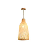 Oriental Woven Bamboo Wood Dome Stairwell Pendant Light Set Image - 11