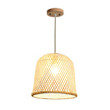 Oriental Woven Bamboo Wood Dome Stairwell Pendant Light Set Image - 12