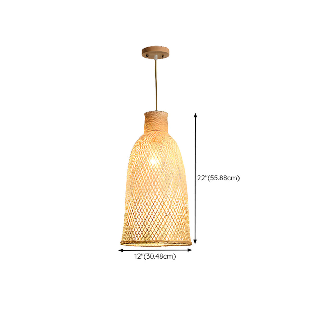 Oriental Woven Bamboo Wood Dome Stairwell Pendant Light Set Image - 23