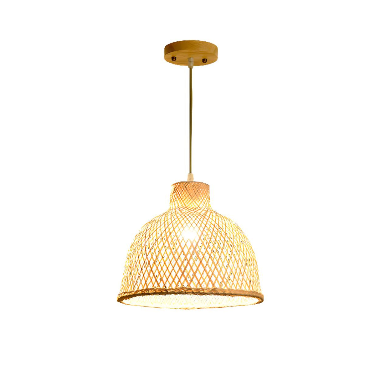 Oriental Woven Bamboo Wood Dome Stairwell Pendant Light Set Image - 6