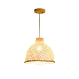 Oriental Woven Bamboo Wood Dome Stairwell Pendant Light Set Image - 6