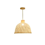 Oriental Woven Bamboo Wood Dome Stairwell Pendant Light Set Image - 7