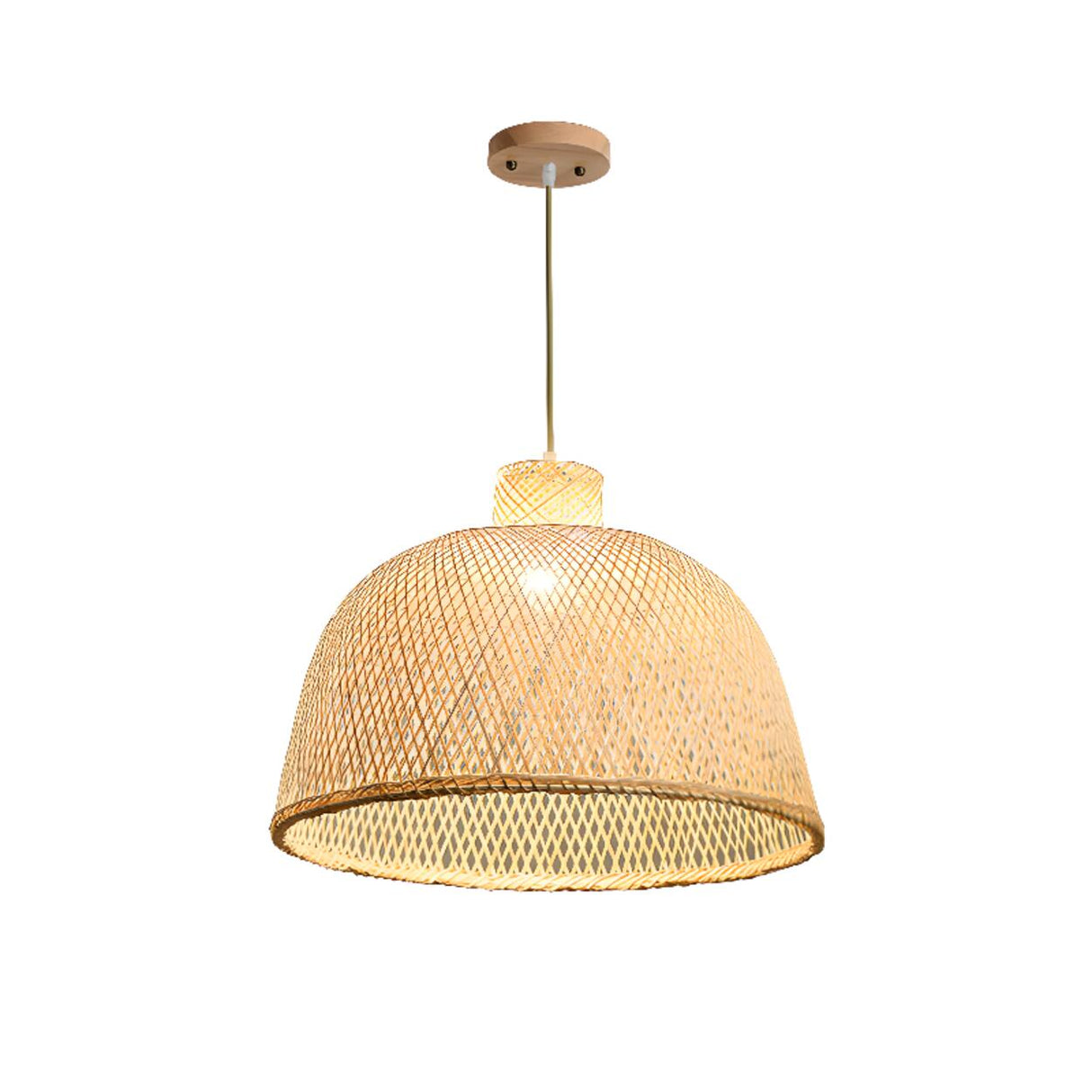 Oriental Woven Bamboo Wood Dome Stairwell Pendant Light Set Image - 8