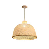 Oriental Woven Bamboo Wood Dome Stairwell Pendant Light Set Image - 8