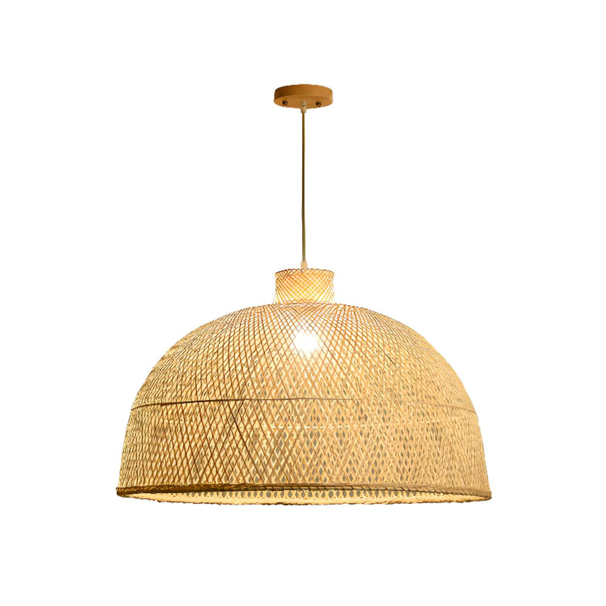 Oriental Woven Bamboo Wood Dome Stairwell Pendant Light Set Image - 9