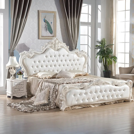 Ornate White Camelback Tufted Twin Headboard with Legs Image - 1