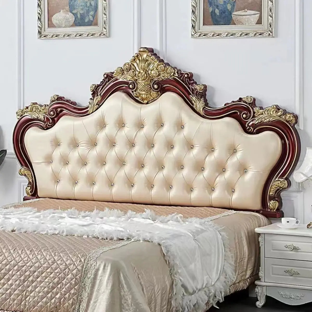 Ornate White Camelback Tufted Twin Headboard with Legs Image - 5