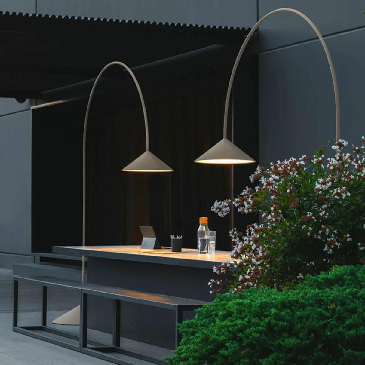 Outdoor Arc Wide Cone Metal Modern Floor Lamp Image - 13