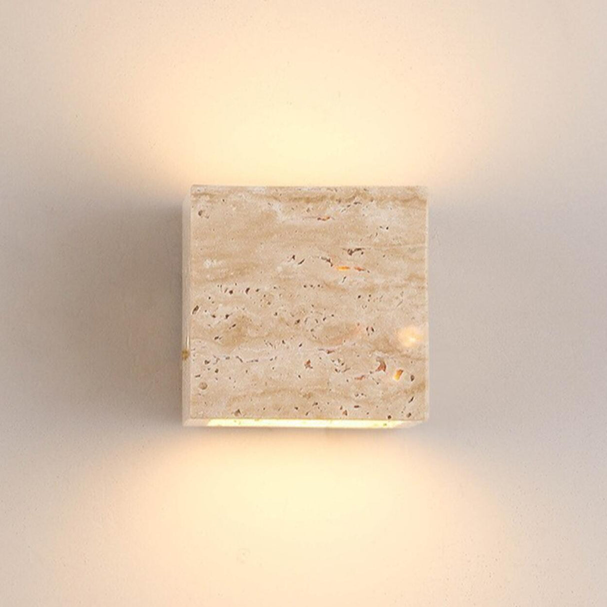 Outdoor Beige Stone Rectangular Up Down Wall Lamp Image - 13