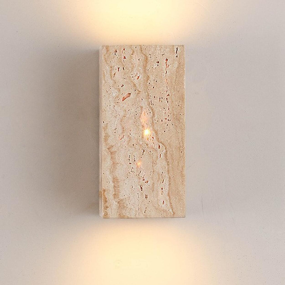 Outdoor Beige Stone Rectangular Up Down Wall Lamp Image - 15