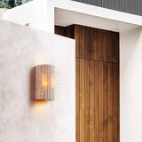 Outdoor Beige Stone Rectangular Up Down Wall Lamp Image - 3