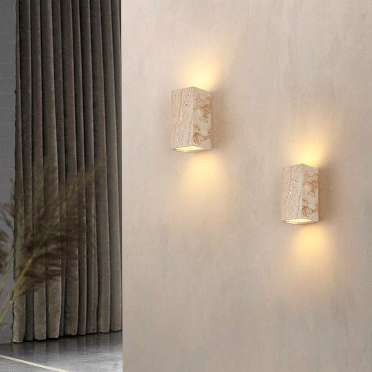 Outdoor Beige Stone Rectangular Up Down Wall Lamp Image - 4