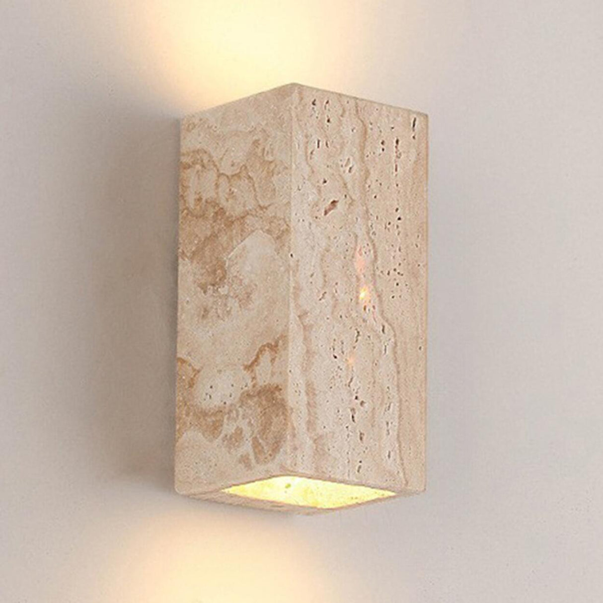 Outdoor Beige Stone Rectangular Up Down Wall Lamp Image - 8