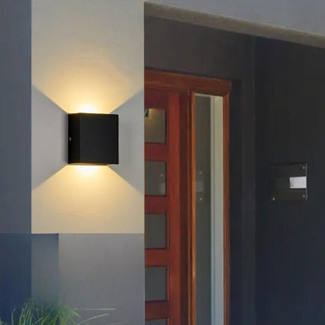 Outdoor Black Cube Up Down Lighting LED Wall Sconce Image - 1