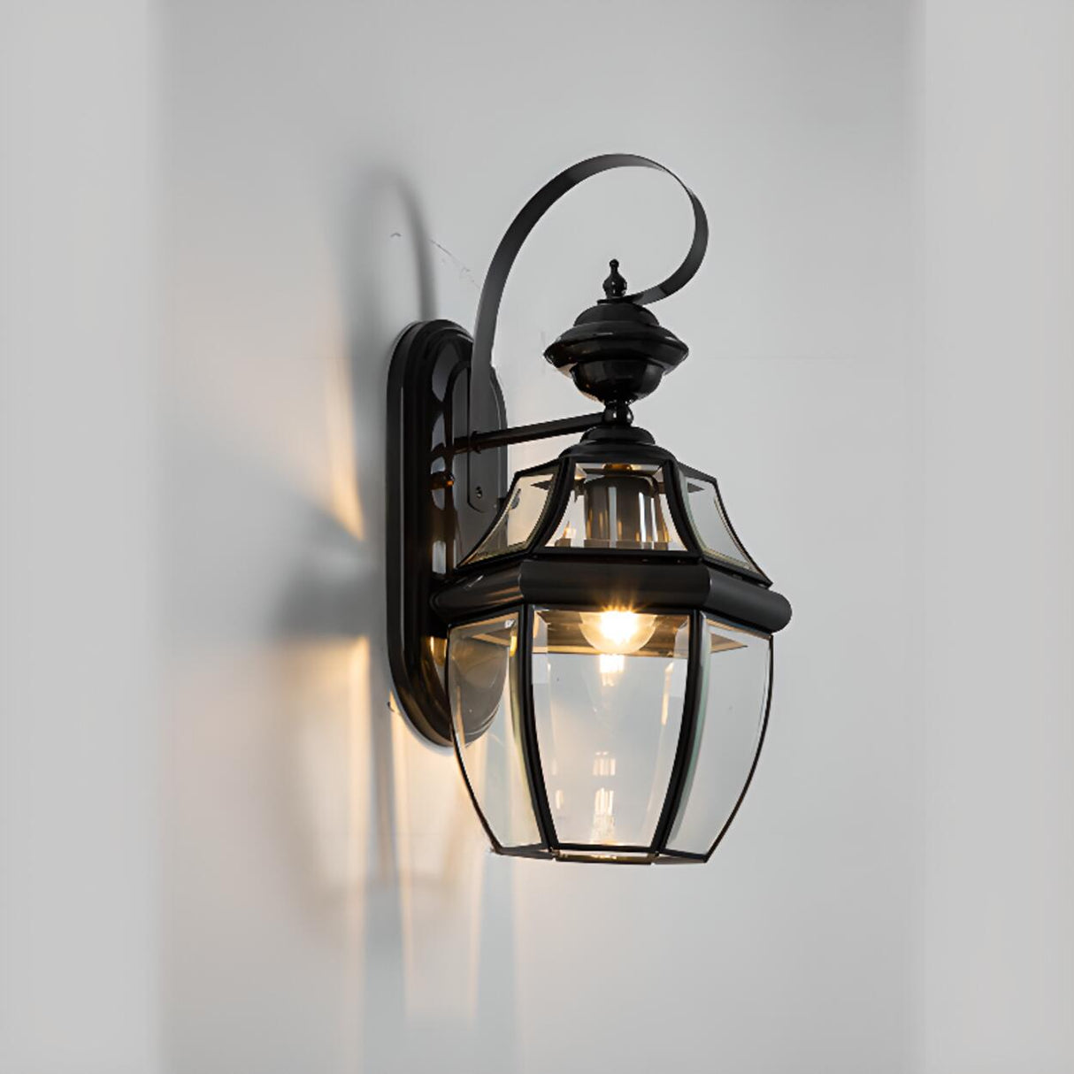 Outdoor Black Metal Waterproof Lantern Wall Sconce Image - 13