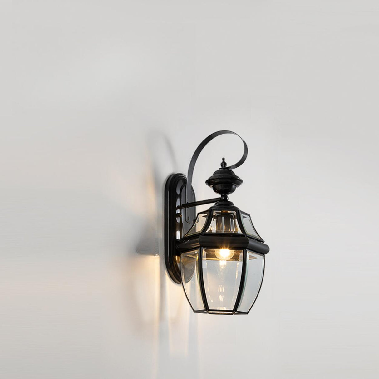 Outdoor Black Metal Waterproof Lantern Wall Sconce Image - 3