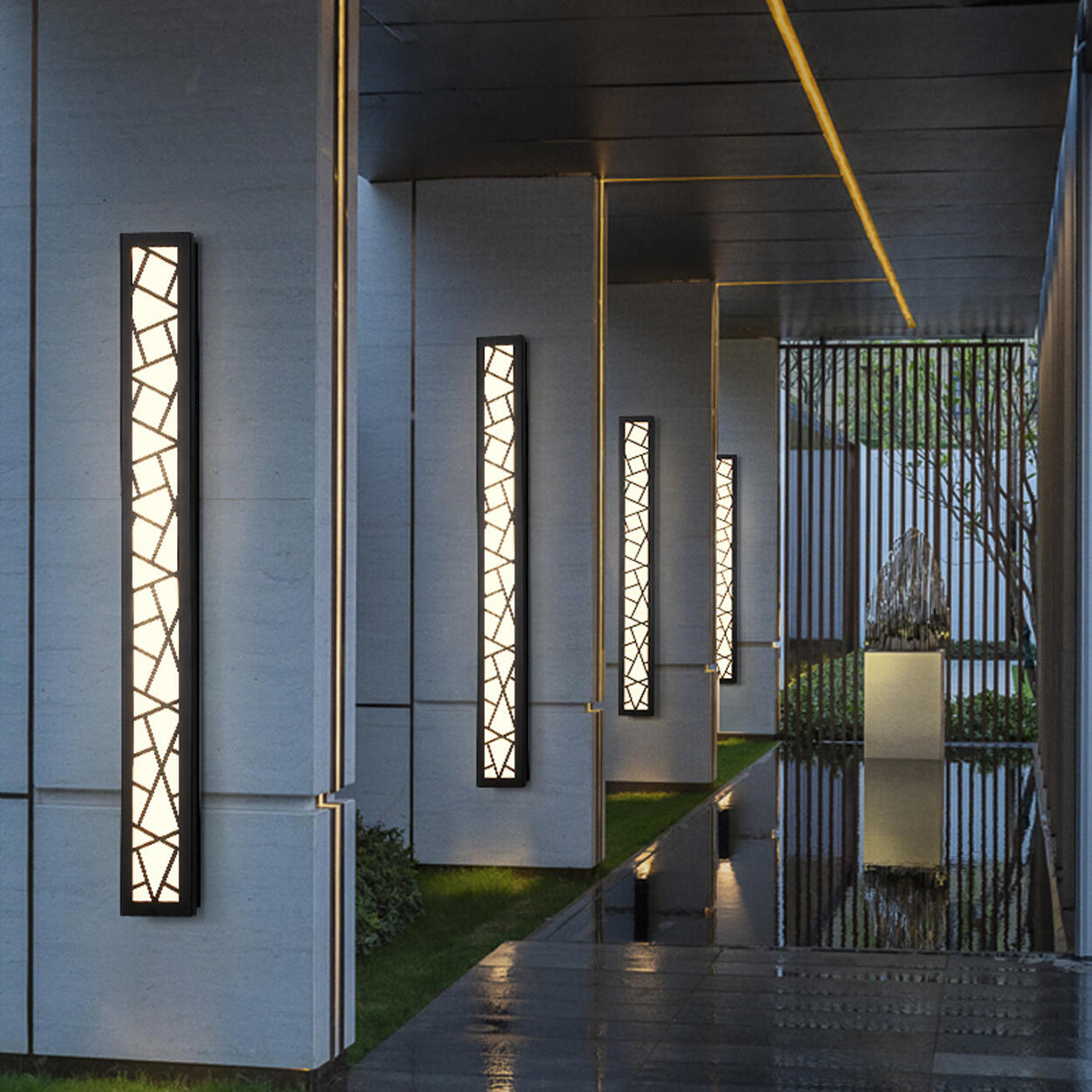 Outdoor Black Vertical Frame Geometric Wall Light  Image - 4