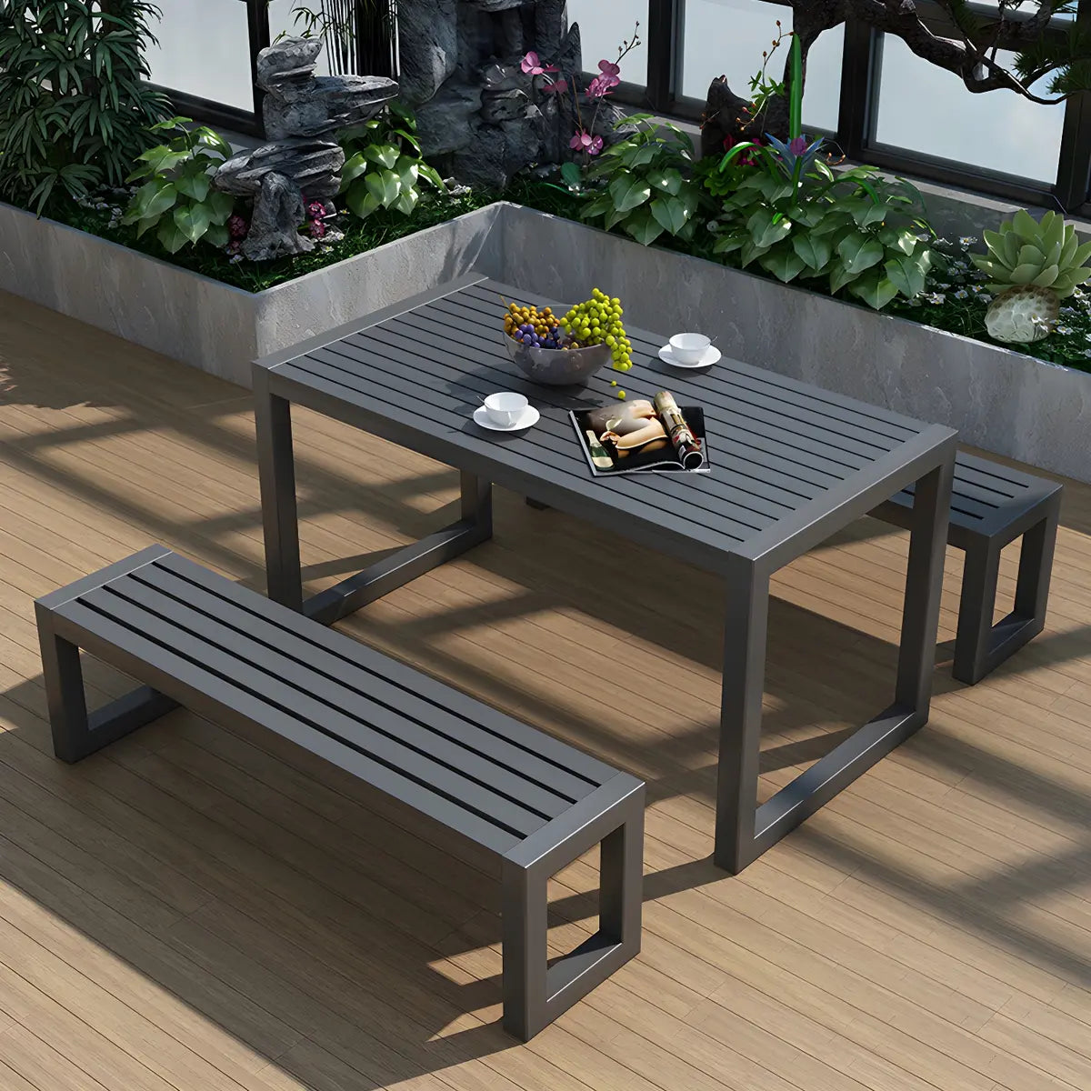 Outdoor Black Waterproof Metal Rectangular Coffee Table Image - 1