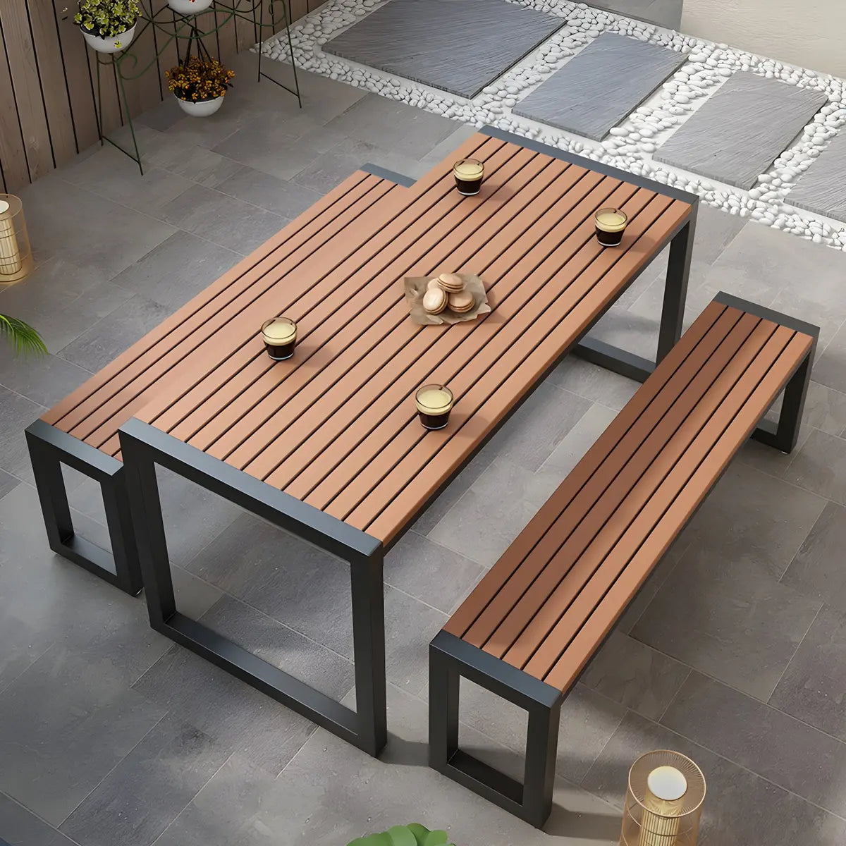 Outdoor Brown Metal Frame Rectangular Coffee Table Image - 12