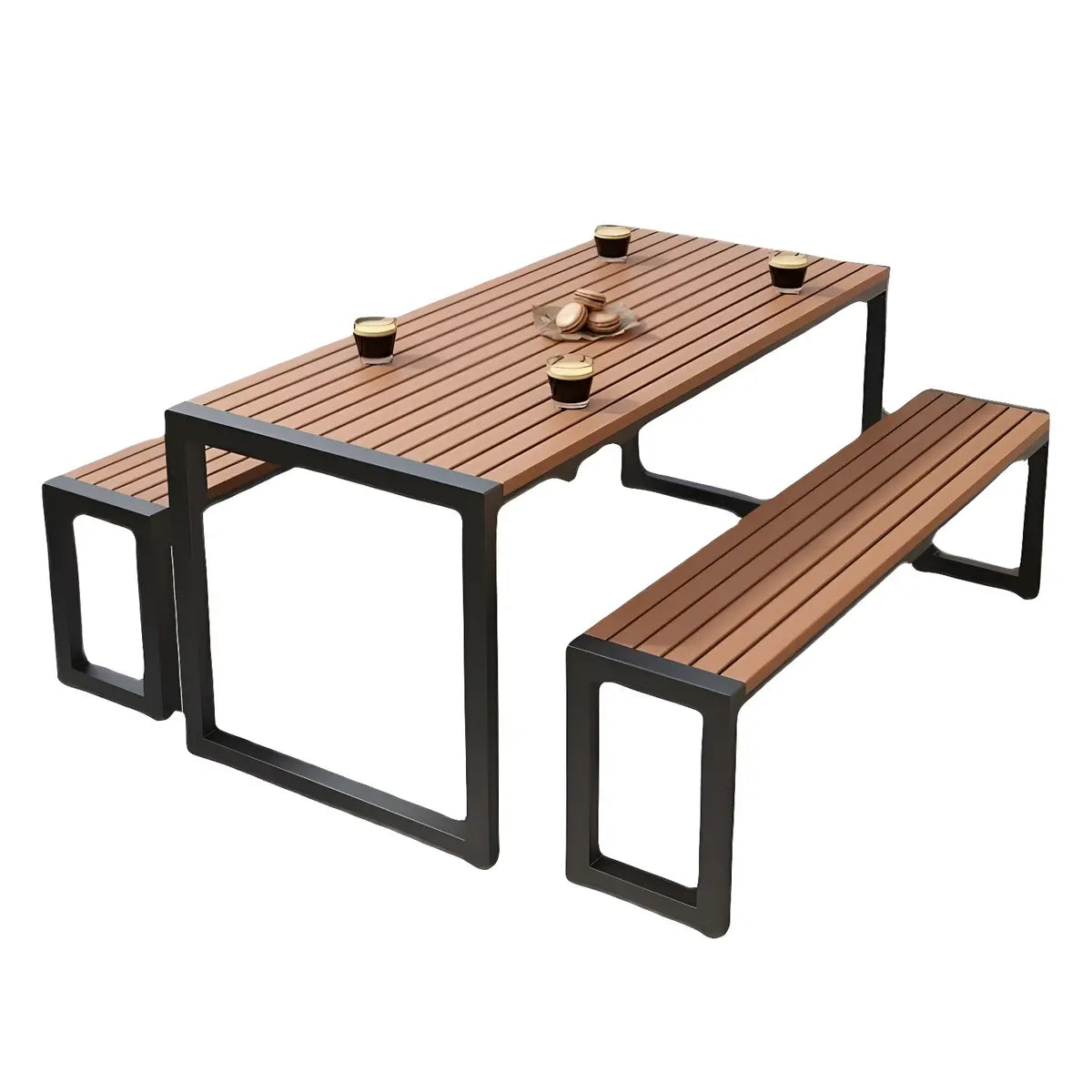 Outdoor Brown Metal Frame Rectangular Coffee Table Image - 13