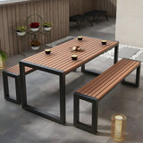 Outdoor Brown Metal Frame Rectangular Coffee Table Image - 4