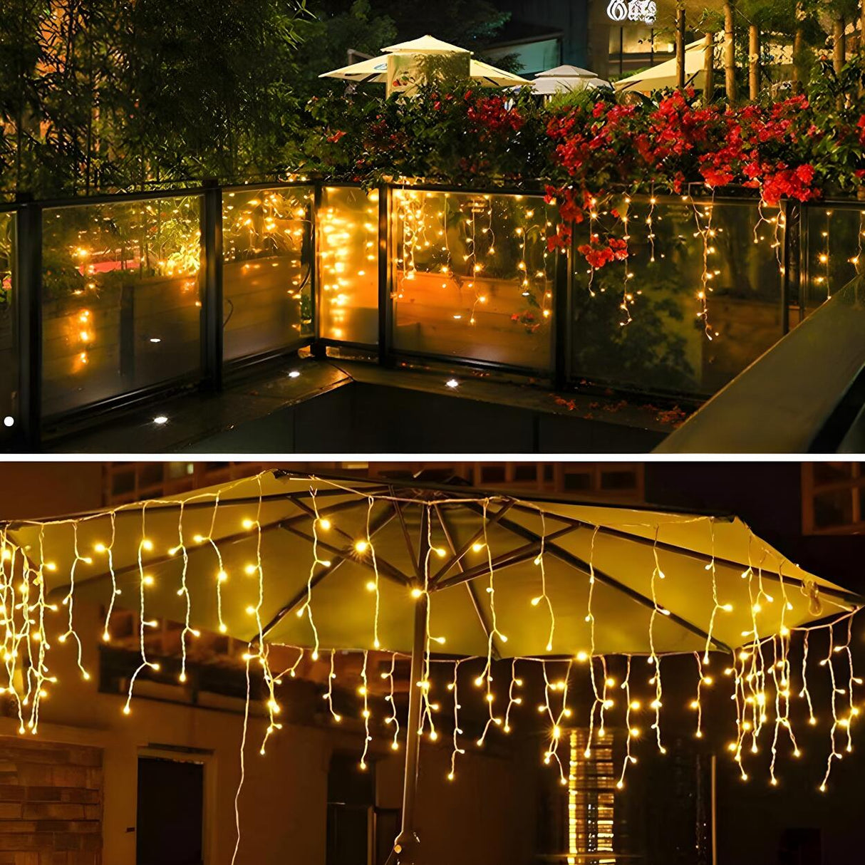 Outdoor Christmas Solar LED Icicle Curtain String Lights Image - 11