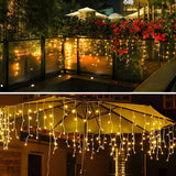 Outdoor Christmas Solar LED Icicle Curtain String Lights Image - 11