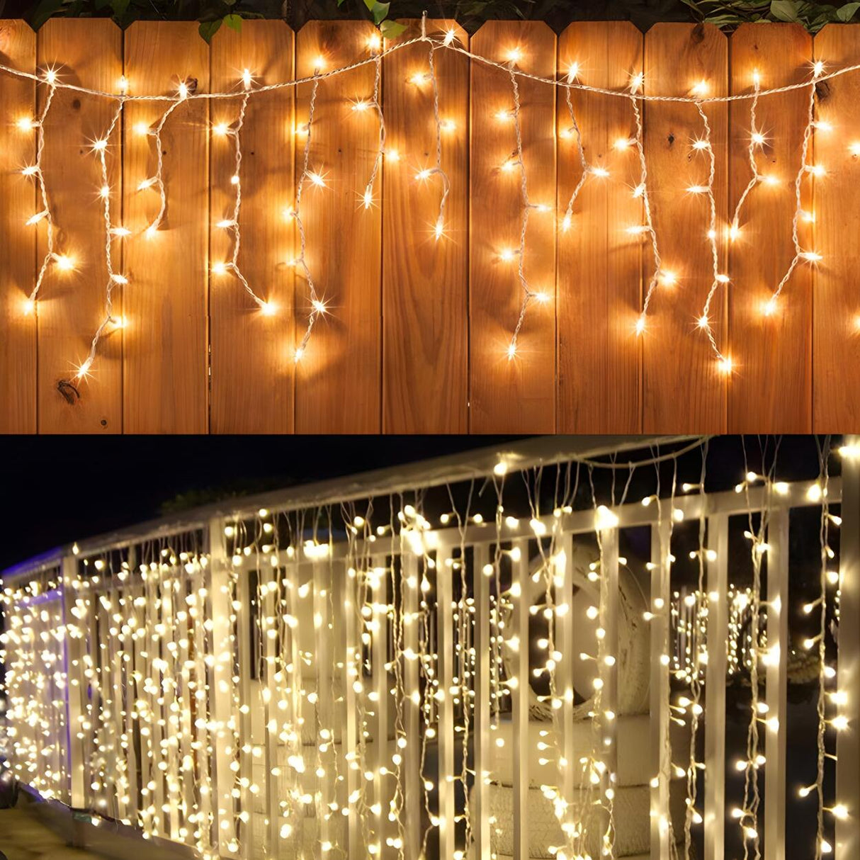 Outdoor Christmas Solar LED Icicle Curtain String Lights Image - 9