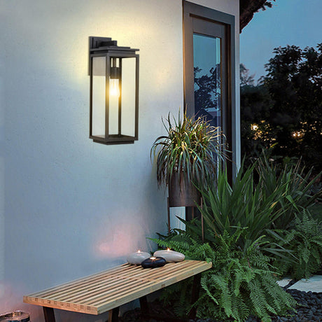 Outdoor Clear Glass Black Lantern LED Wall Sconce Image - 1