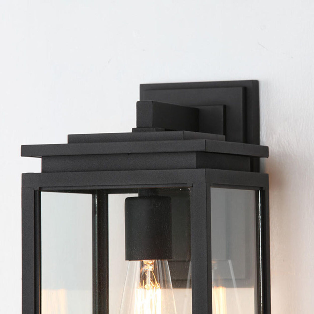 Outdoor Clear Glass Black Lantern LED Wall Sconce Image - 10