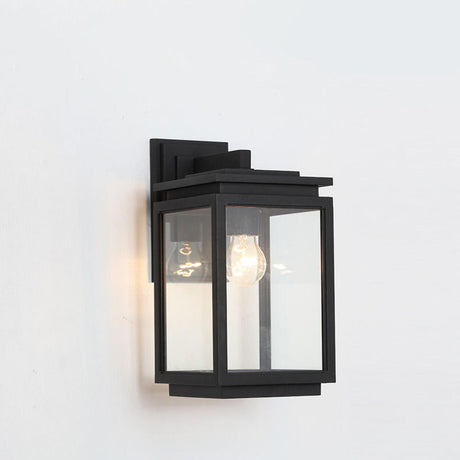 Outdoor Clear Glass Black Lantern LED Wall Sconce Image - 2