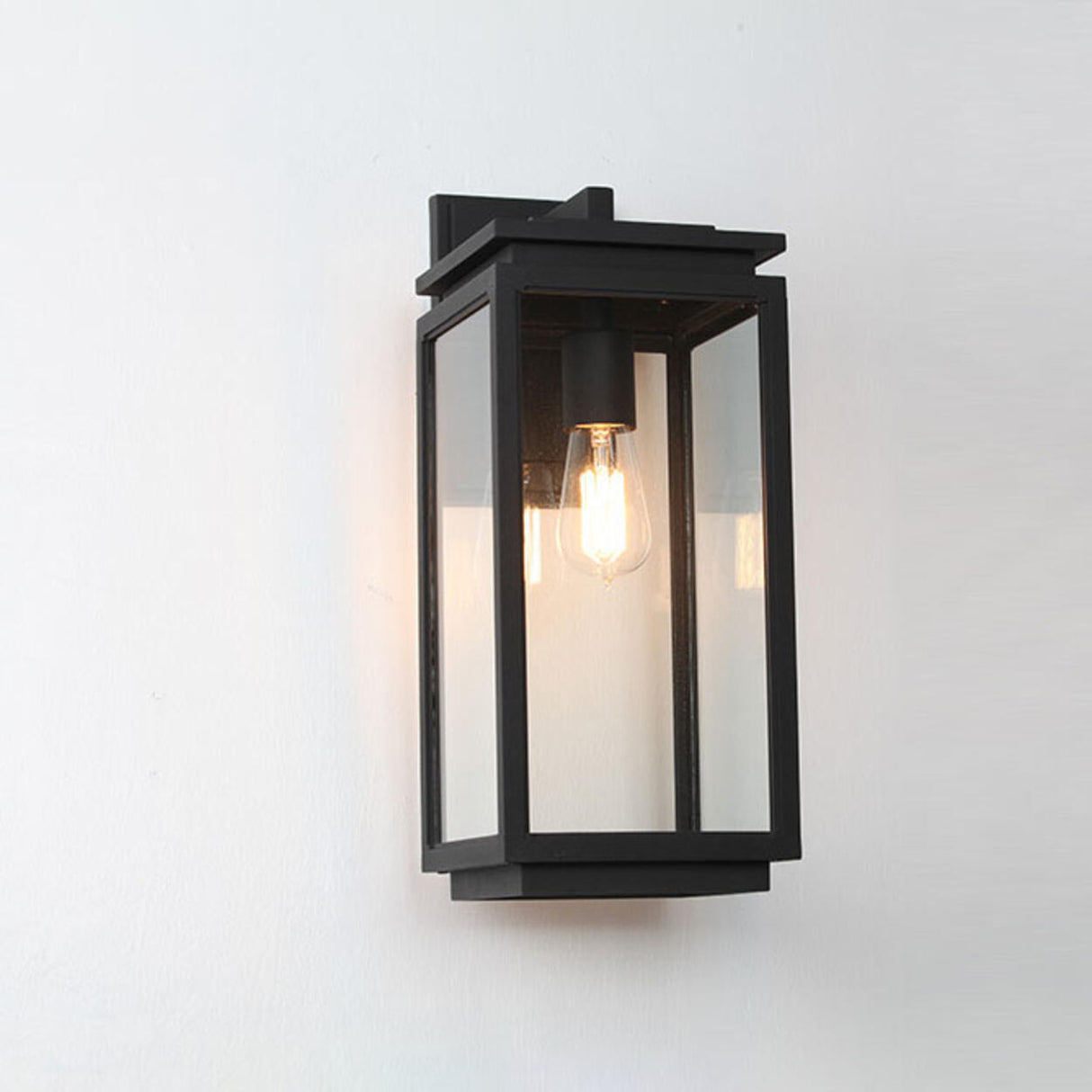 Outdoor Clear Glass Black Lantern LED Wall Sconce Image - 3