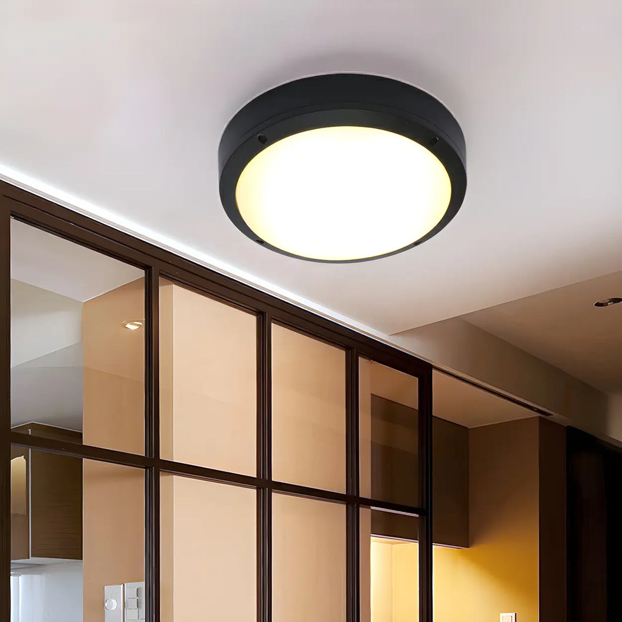 Outdoor Contemporary Black Round LED Flush Mount Light Image - 17