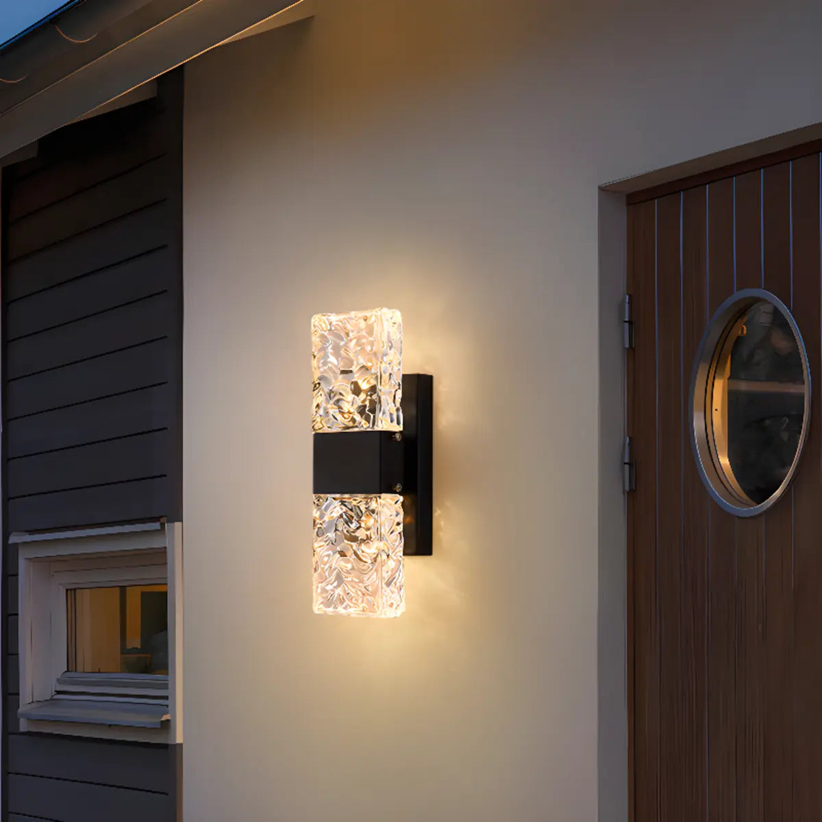 Outdoor Geometric Clear Crystal Up Down Wall Sconce Image - 6