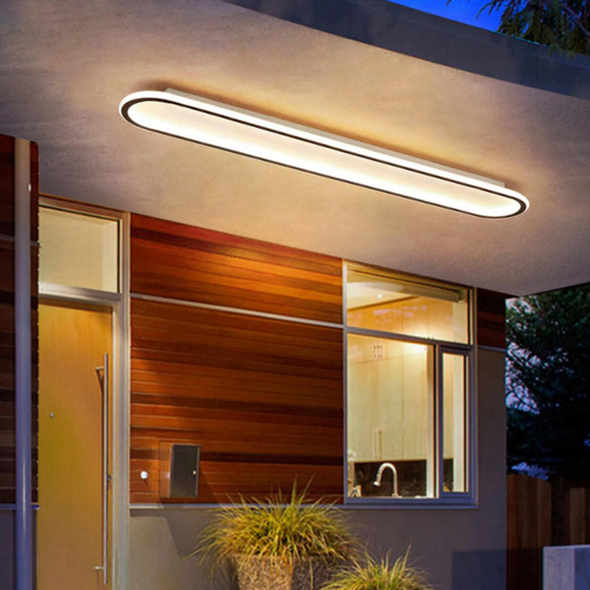 Outdoor Geometric Strip LED Flush Mount Ceiling Light Image - 5