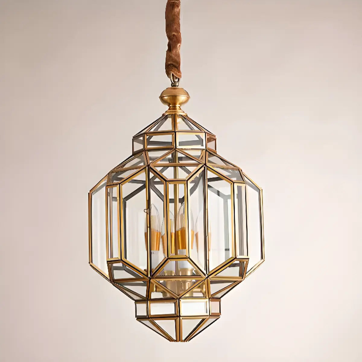 Outdoor Glass Gold Lantern Adjustable Chain Chandelier Image - 6