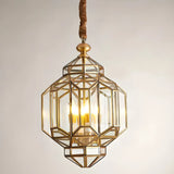 Outdoor Glass Gold Lantern Adjustable Chain Chandelier Image - 7