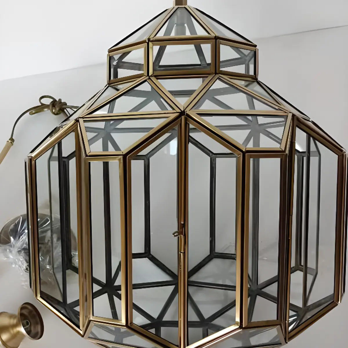 Outdoor Glass Gold Lantern Adjustable Chain Chandelier Image - 9