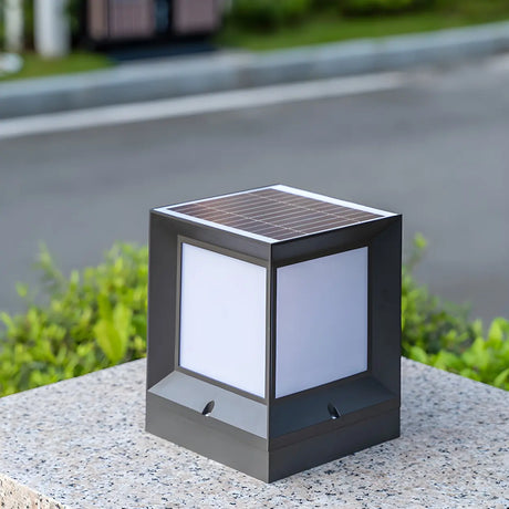 Outdoor Minimalist Solar Aluminum Cube Column Light Image - 1