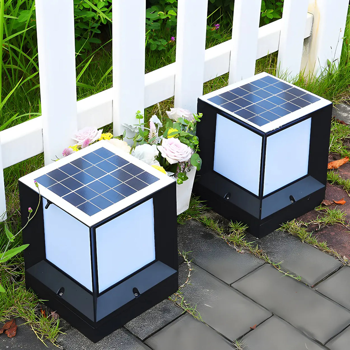 Outdoor Minimalist Solar Aluminum Cube Column Light Image - 11