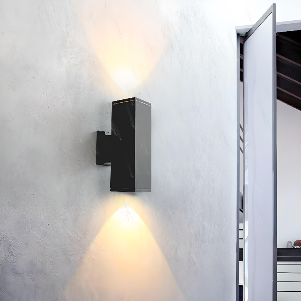 Outdoor Modern Black Square Up Down Wall Sconce Image - 2