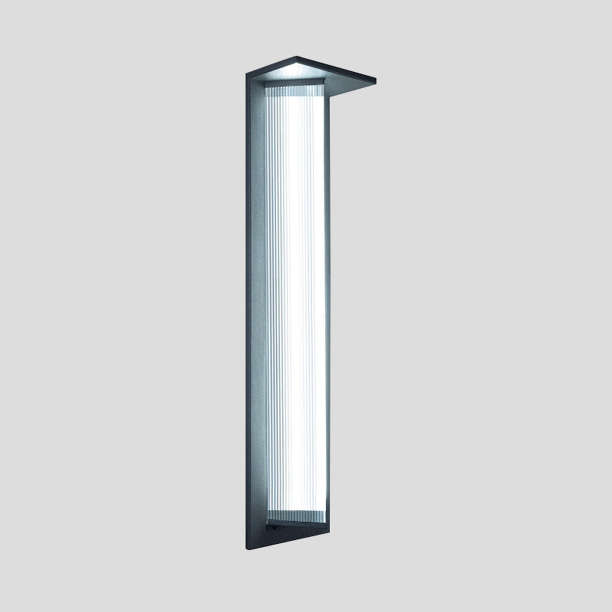 Outdoor Ribbed Glass Black Vertical Wall Sconce Image - 10