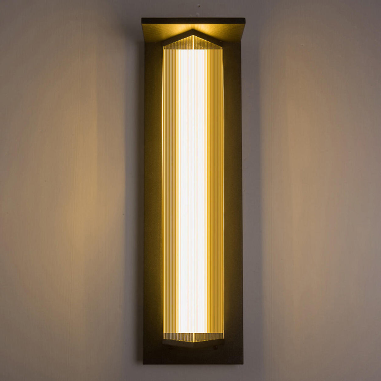 Outdoor Ribbed Glass Black Vertical Wall Sconce Image - 16