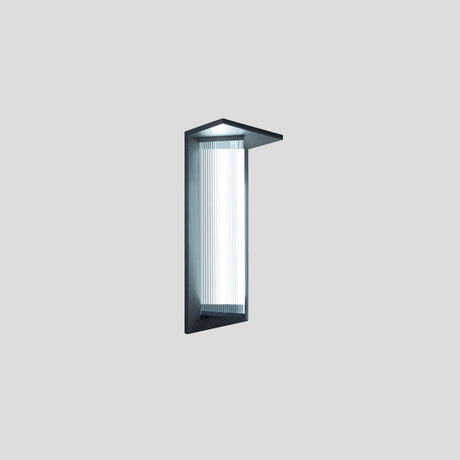 Outdoor Ribbed Glass Black Vertical Wall Sconce Image - 2