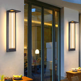 Outdoor Ribbed Glass Black Vertical Wall Sconce Image - 26